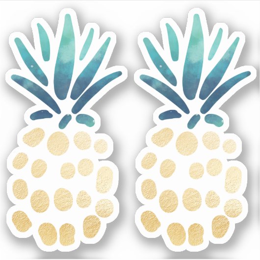 Sticker Fruit d'ananas tropical bleu, Turquoise et or (Devant)
