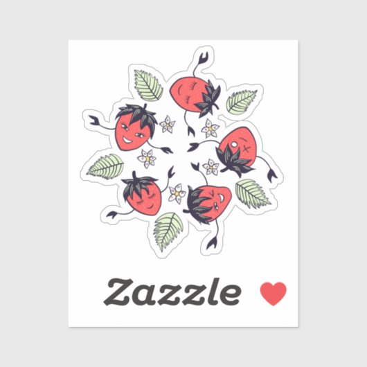 Sticker Fruit Kawaii à la fraise mûre (Feuille)