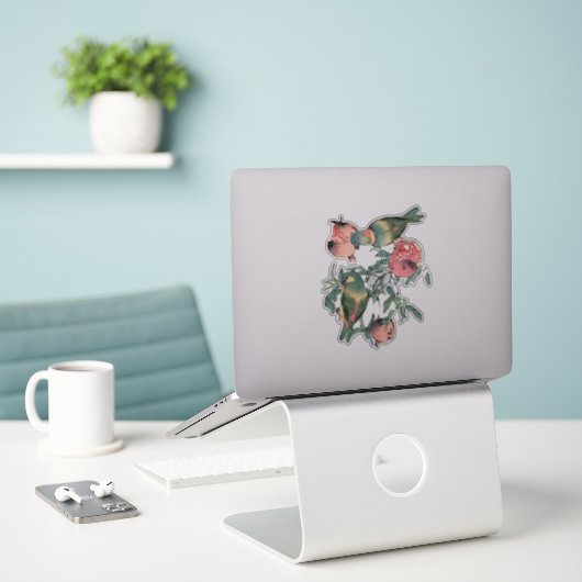 Sticker Fruits de grenade et Lovebirds (Ordinateur portable sur le bureau)