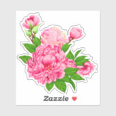 Sticker Fuchsia Pink Peonies et Feuilles verts (Feuille)