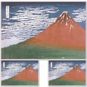 Sticker Fuji rouge, volcan Aka Fujiyama Katsushika Hokusai