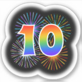Sticker Fun Fireworks + Rainbow Motif "10" N° d'événement (Devant)