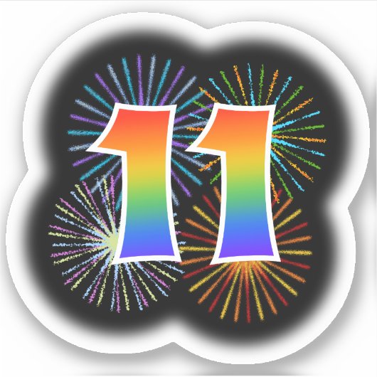 Sticker Fun Fireworks + Rainbow Motif "11" Event # (Devant)