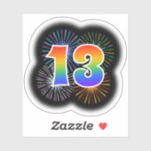 Sticker Fun Fireworks + Rainbow Motif "13" N° d'événement (Feuille)
