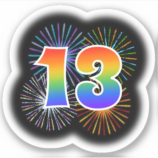 Sticker Fun Fireworks + Rainbow Motif "13" N° d'événement (Devant)