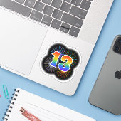 Sticker Fun Fireworks + Rainbow Motif "13" N° d'événement (Ordinateur portable avec iPhone)