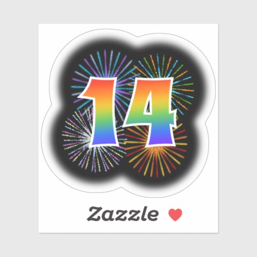 Sticker Fun Fireworks + Rainbow Motif "14" N° d'événement (Feuille)