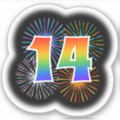 Sticker Fun Fireworks + Rainbow Motif "14" N° d'événement (Devant)