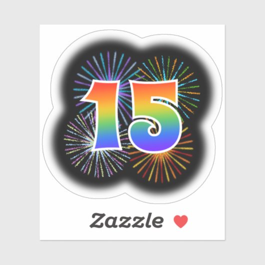 Sticker Fun Fireworks + Rainbow Motif "15" N° d'événement (Feuille)
