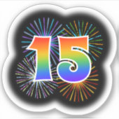 Sticker Fun Fireworks + Rainbow Motif "15" N° d'événement (Devant)