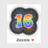 Sticker Fun Fireworks + Rainbow Motif "16" N° d'événement (Feuille)