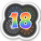 Sticker Fun Fireworks + Rainbow Motif "18" N° d'événement (Devant)