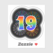 Sticker Fun Fireworks + Rainbow Motif "19" N° d'événement (Feuille)