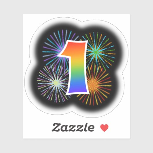Sticker Fun Fireworks + Rainbow Motif "1" N° d'événement (Feuille)
