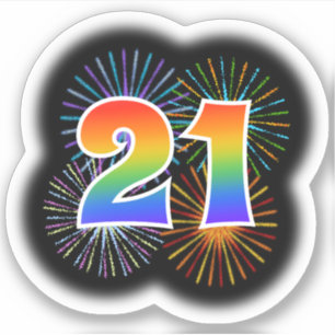 Sticker Fun Fireworks + Rainbow Motif "21" N° d'événement
