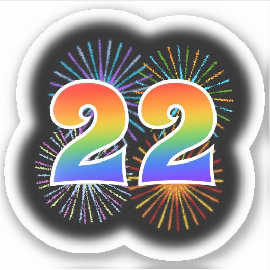 Sticker Fun Fireworks + Rainbow Motif "22" N° d'événement (Devant)
