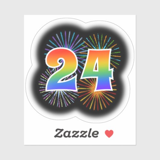 Sticker Fun Fireworks + Rainbow Motif "24" N° d'événement (Feuille)