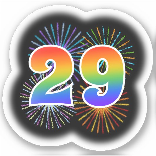 Sticker Fun Fireworks + Rainbow Motif "29" N° d'événement (Devant)