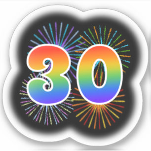 Sticker Fun Fireworks + Rainbow Motif "30" N° d'événement