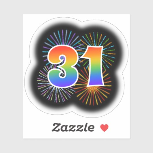Sticker Fun Fireworks + Rainbow Motif "31" N° d'événement (Feuille)