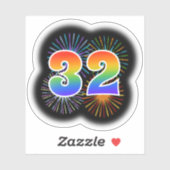 Sticker Fun Fireworks + Rainbow Motif "32" N° d'événement (Feuille)