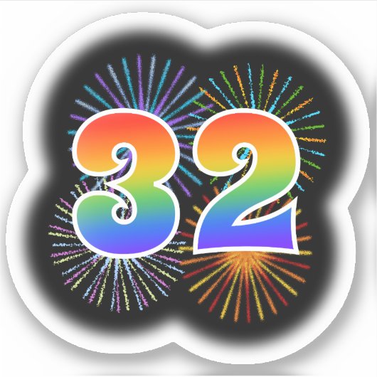 Sticker Fun Fireworks + Rainbow Motif "32" N° d'événement (Devant)