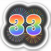 Sticker Fun Fireworks + Rainbow Motif "33" N° d'événement (Devant)