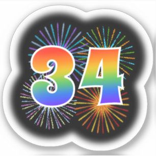 Sticker Fun Fireworks + Rainbow Motif "34" N° d'événement