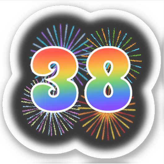 Sticker Fun Fireworks + Rainbow Motif "38" N° d'événement (Devant)