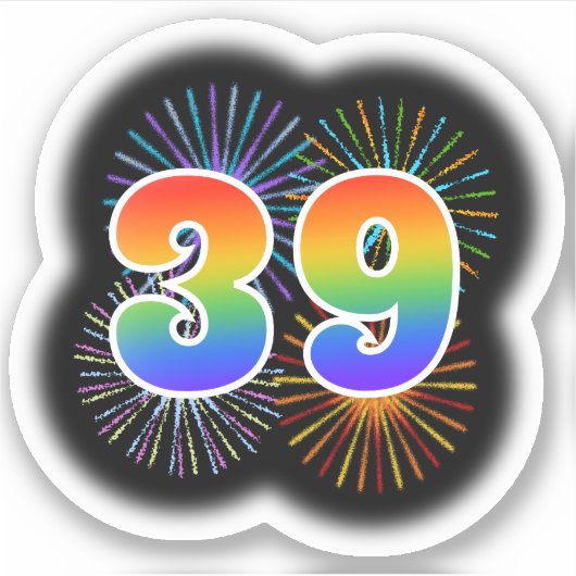 Sticker Fun Fireworks + Rainbow Motif "39" N° d'événement (Devant)