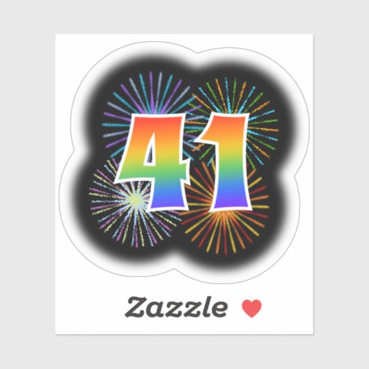 Sticker Fun Fireworks + Rainbow Motif "41" N° d'événement (Feuille)
