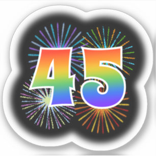 Sticker Fun Fireworks + Rainbow Motif "45" N° d'événement