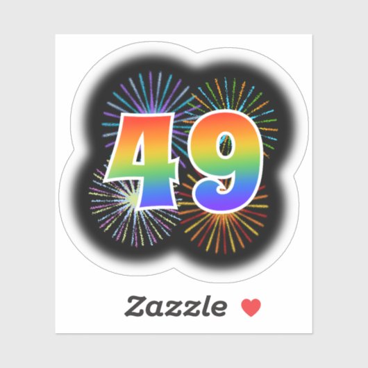Sticker Fun Fireworks + Rainbow Motif "49" N° d'événement (Feuille)