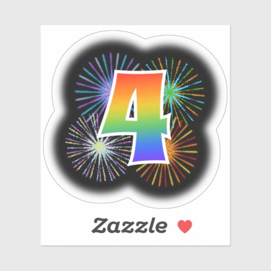 Sticker Fun Fireworks + Rainbow Motif "4" N° d'événement (Feuille)