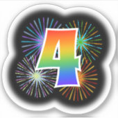Sticker Fun Fireworks + Rainbow Motif "4" N° d'événement (Devant)
