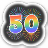 Sticker Fun Fireworks + Rainbow Motif "50" N° d'événement (Devant)
