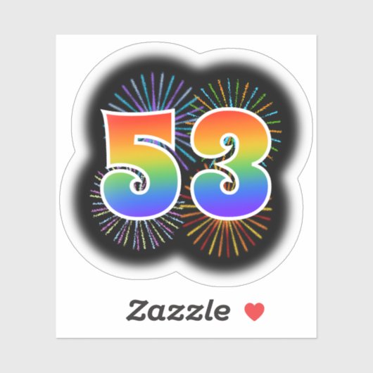 Sticker Fun Fireworks + Rainbow Motif "53" N° d'événement (Feuille)