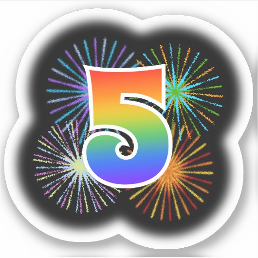 Sticker Fun Fireworks + Rainbow Motif "5" N° d'événement (Devant)