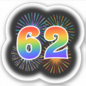 Sticker Fun Fireworks + Rainbow Motif "62" N° d'événement (Devant)