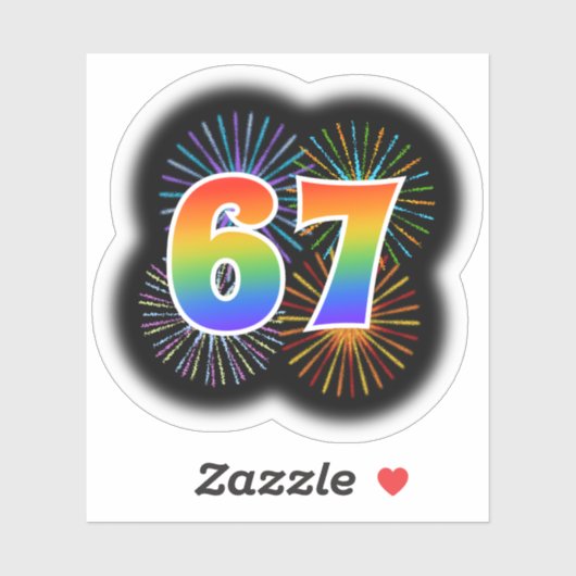 Sticker Fun Fireworks + Rainbow Motif "67" N° d'événement (Feuille)