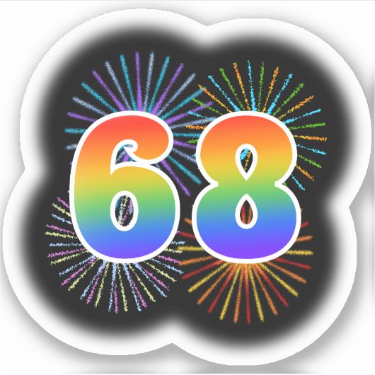 Sticker Fun Fireworks + Rainbow Motif "68" N° d'événement (Devant)