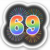 Sticker Fun Fireworks + Rainbow Motif "69" N° d'événement (Devant)