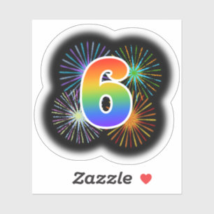 Sticker Fun Fireworks + Rainbow Motif "6" N° d'événement