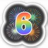 Sticker Fun Fireworks + Rainbow Motif "6" N° d'événement (Devant)