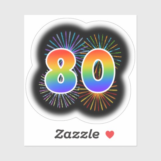 Sticker Fun Fireworks + Rainbow Motif "80" N° d'événement (Feuille)