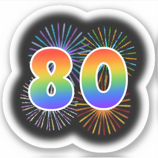 Sticker Fun Fireworks + Rainbow Motif "80" N° d'événement (Devant)