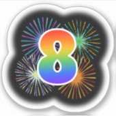 Sticker Fun Fireworks + Rainbow Motif "8" N° d'événement (Devant)