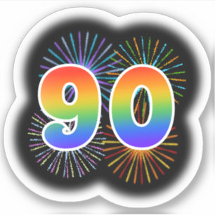 Sticker Fun Fireworks + Rainbow Motif "90" N° d'événement