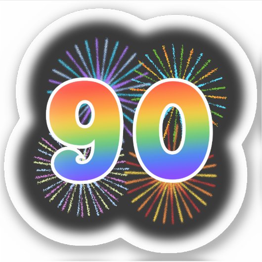 Sticker Fun Fireworks + Rainbow Motif "90" N° d'événement (Devant)