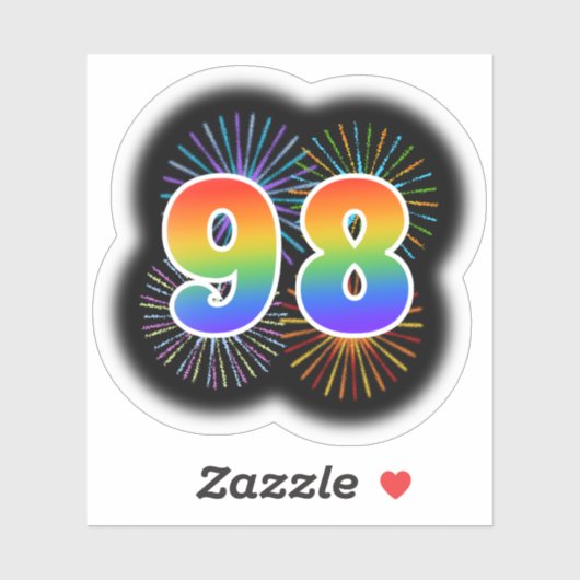 Sticker Fun Fireworks + Rainbow Motif "98" N° d'événement (Feuille)